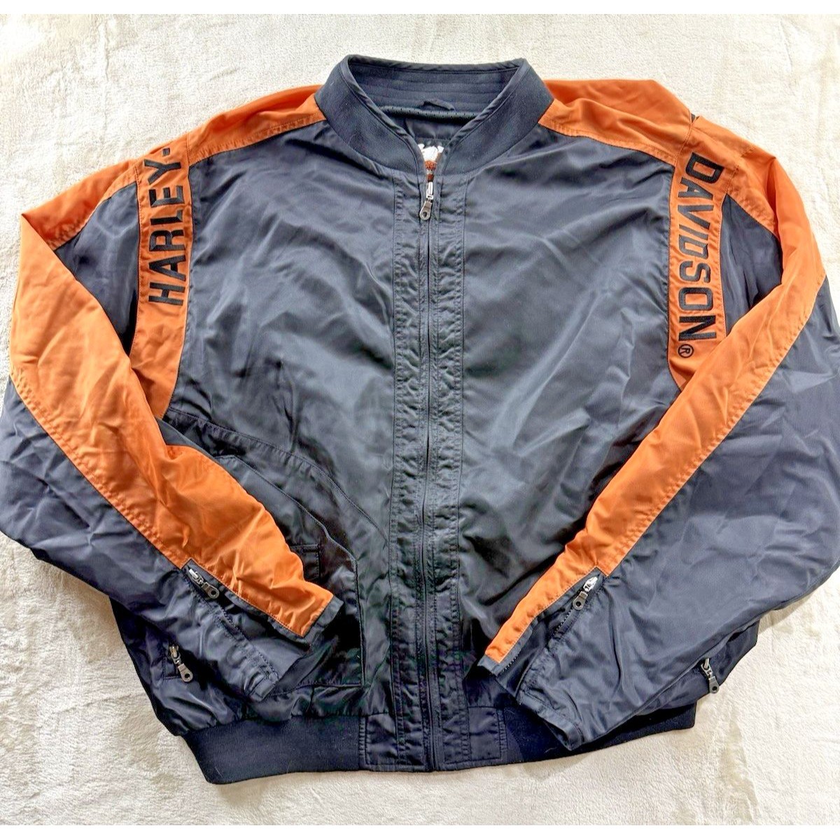 Awesome Harley Davidson Bomber Jacket Men’s Sz Xxxl Black / Orange